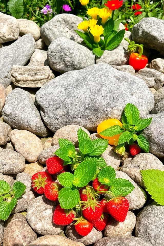 edible plants enhance rock garden