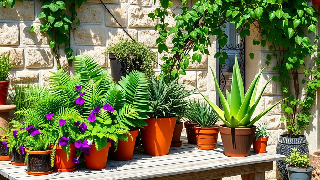 enhance courtyard with potted plants