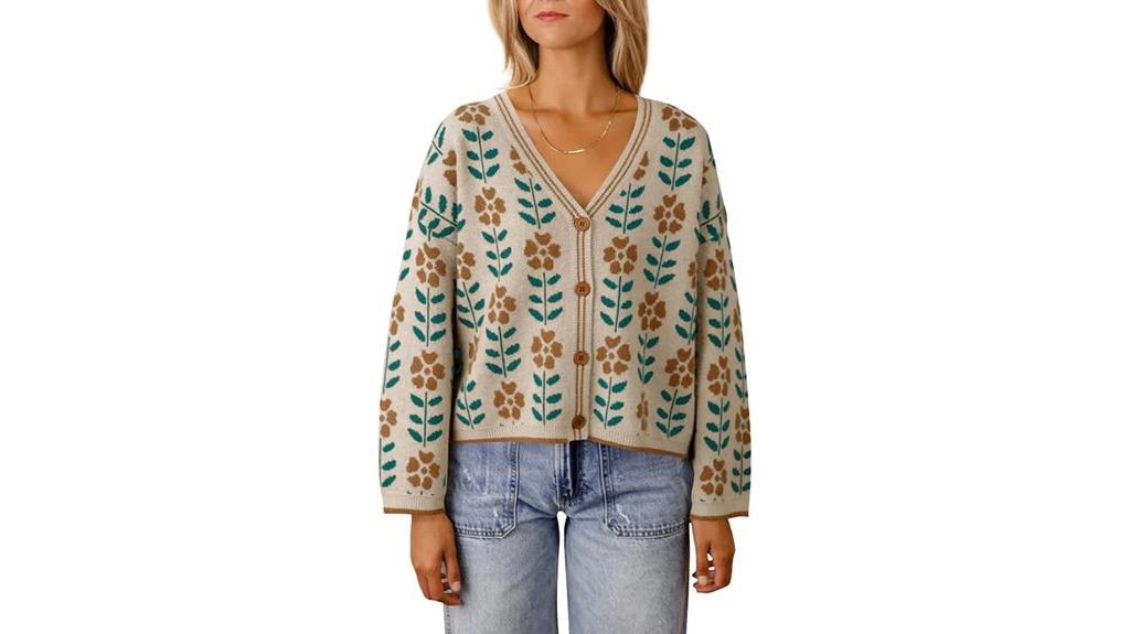floral print v neck cardigan