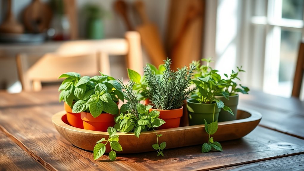 fresh herbs in pots
