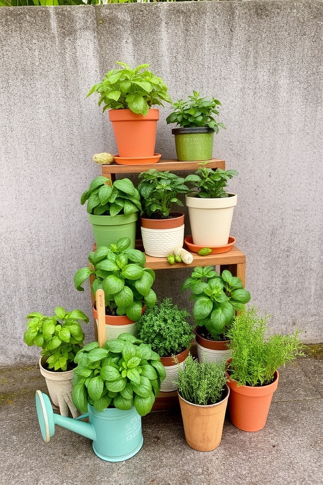 fresh herbs in pots
