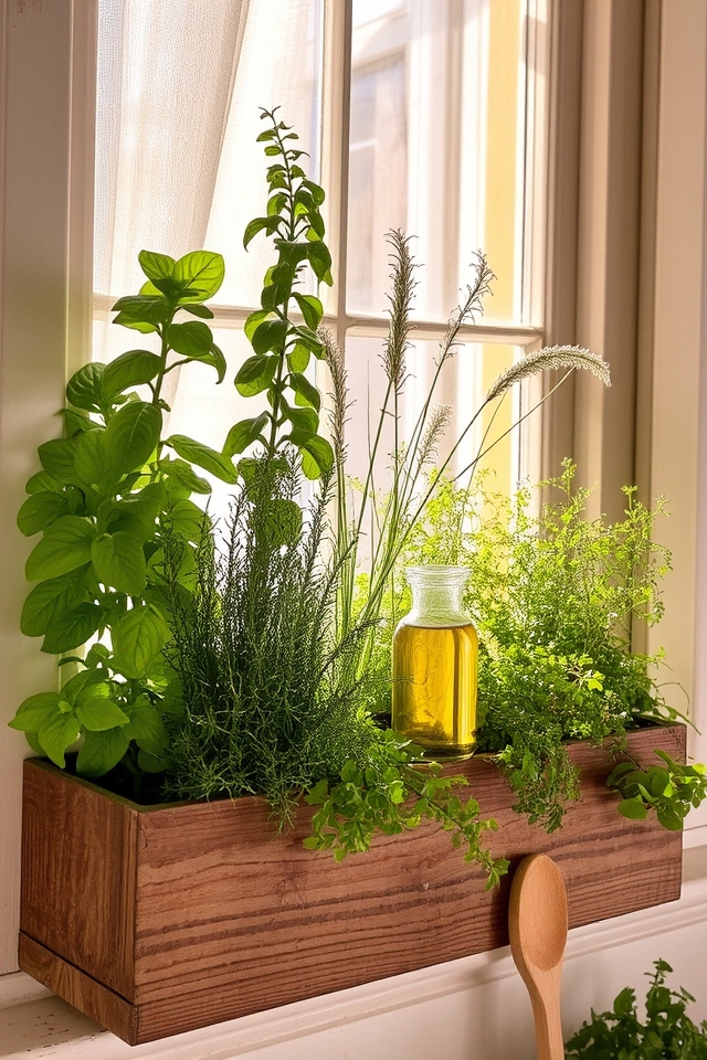 fresh herbs in window boxes