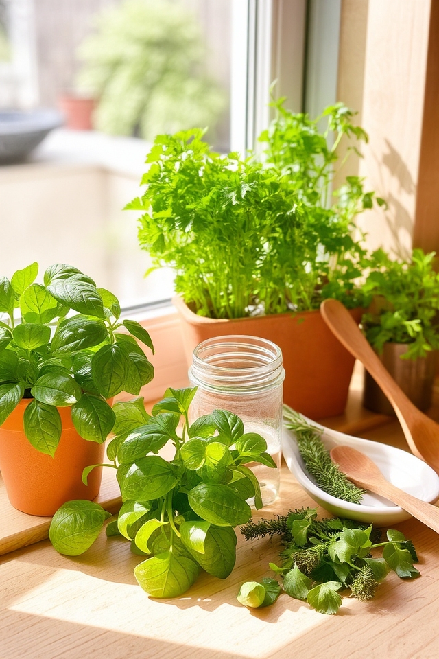 fresh herbs on windowsill