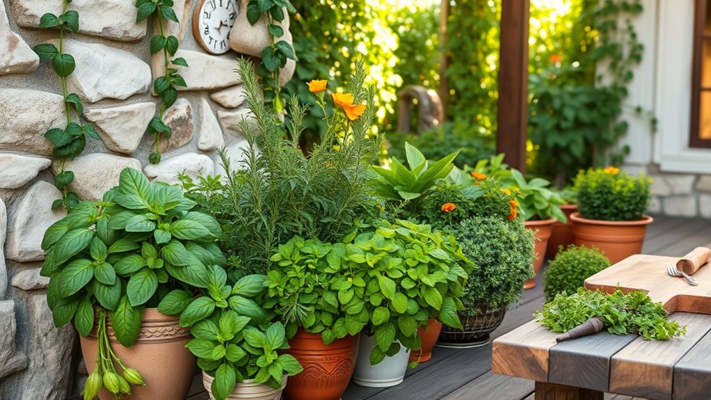 herb garden in pots