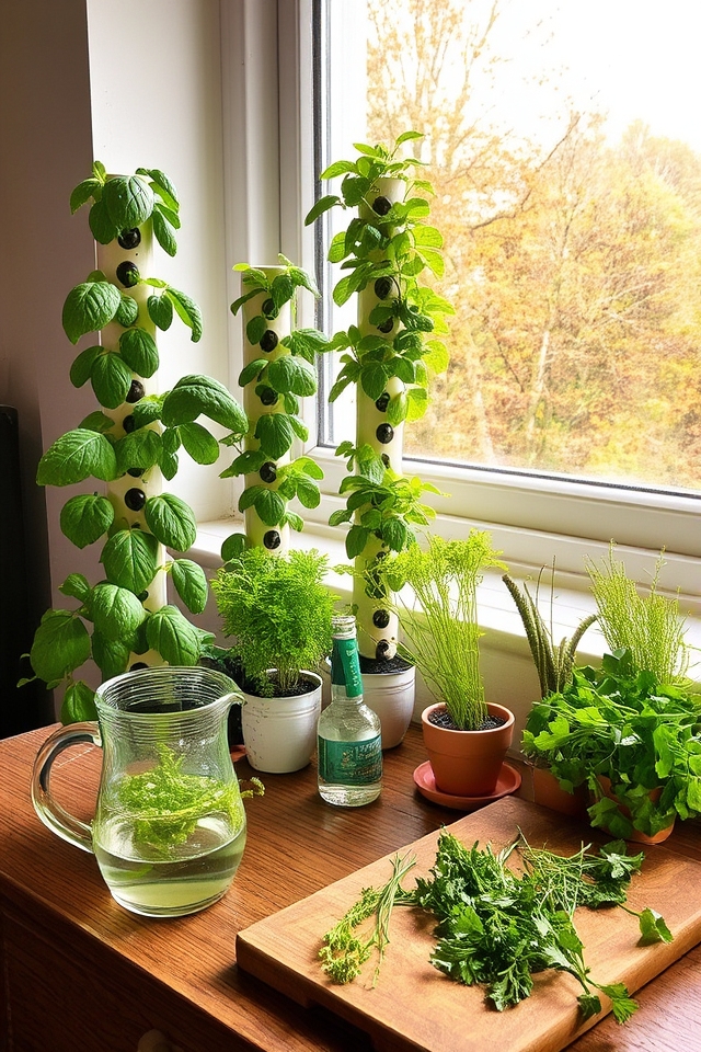 hydroponic herbs in containers