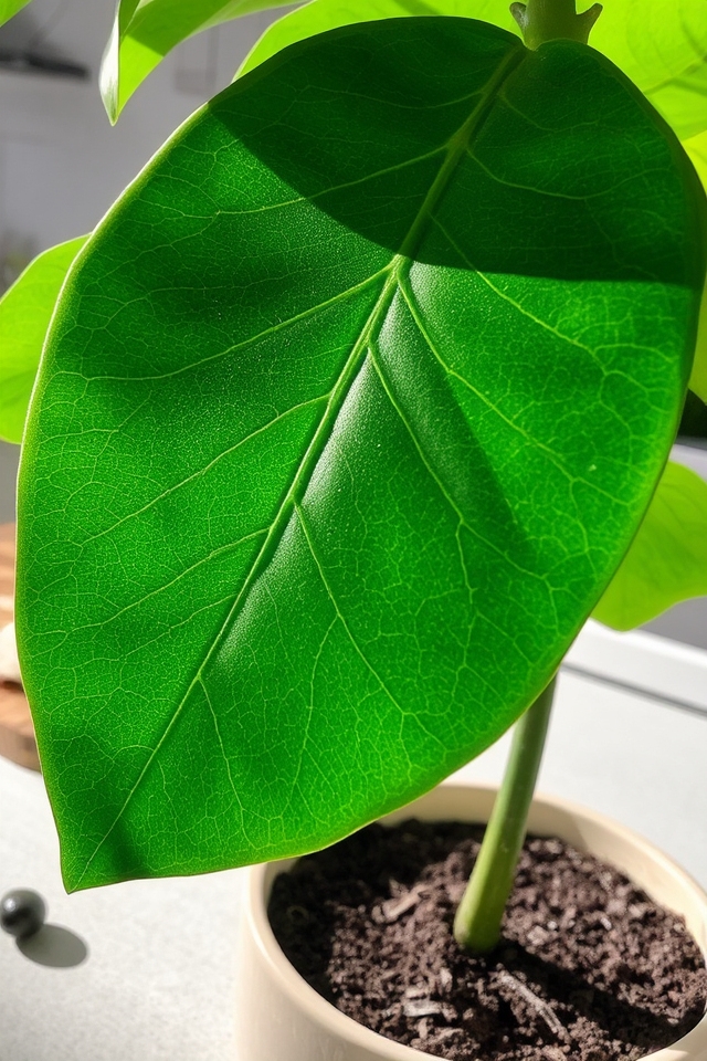 large glossy violin shaped leaves