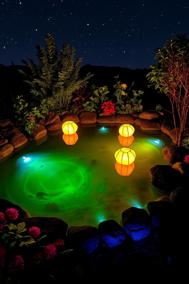magical nighttime pond lighting