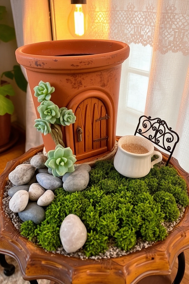 miniature plants containers decor lighting