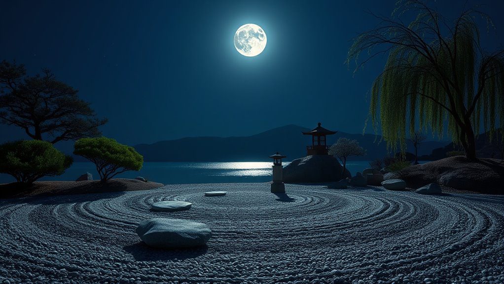 moonlit serene garden reflections