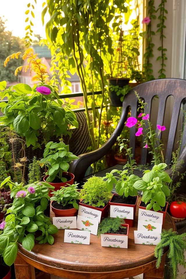organized balcony garden labels