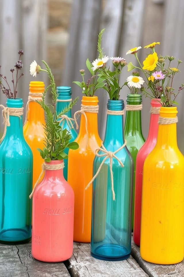 painted twine decorated bottles