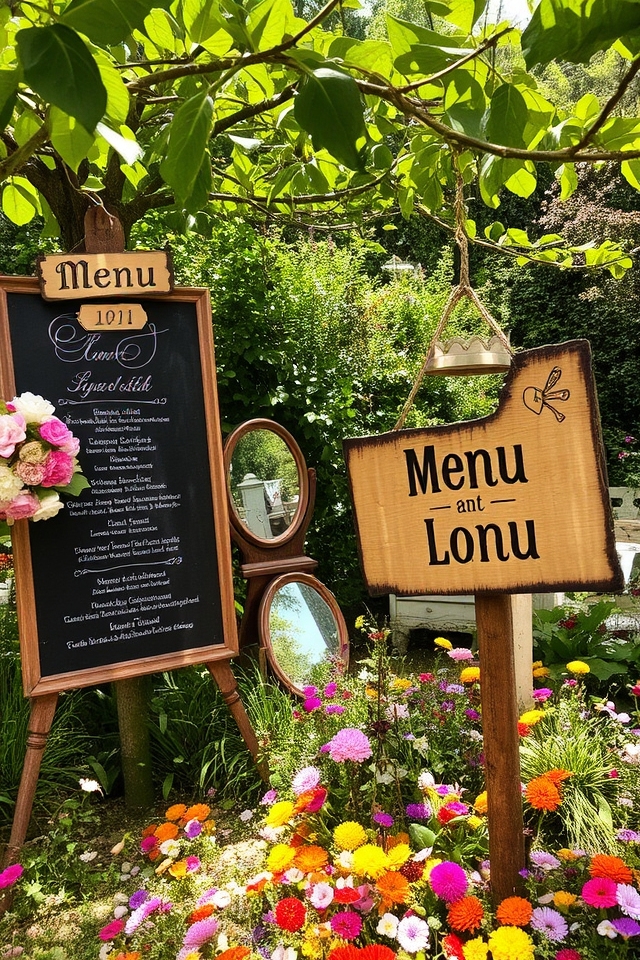 playful garden wedding signage