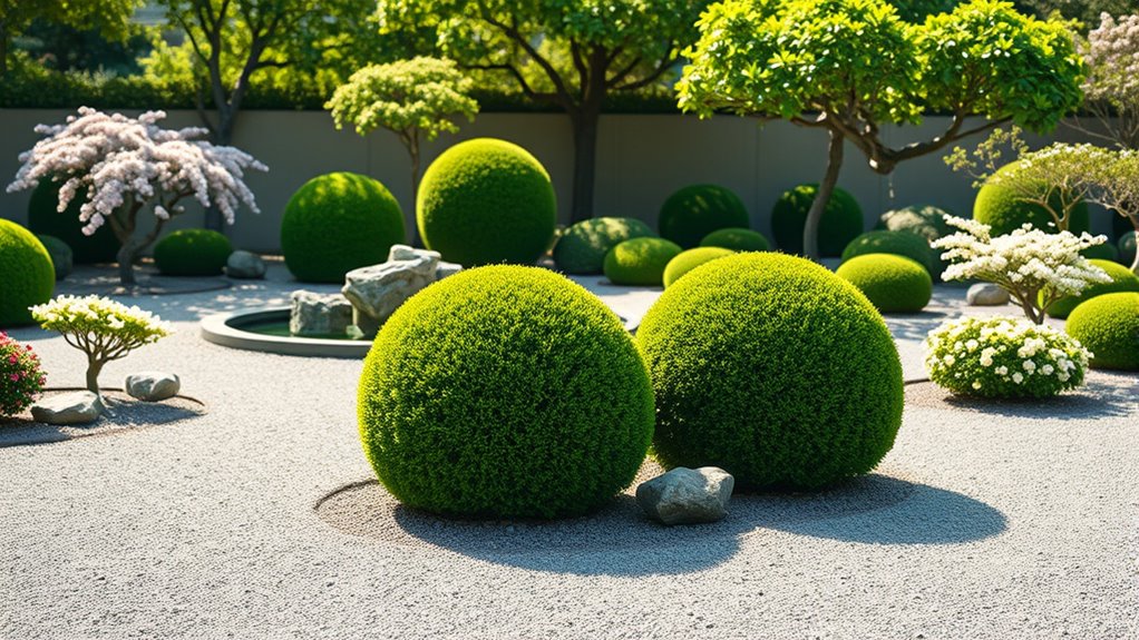 pruned shrubs enhance zen gardens