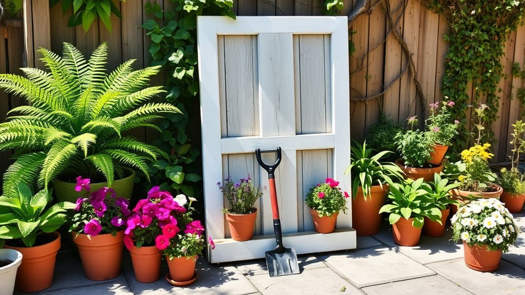 repurpose door into plant stand