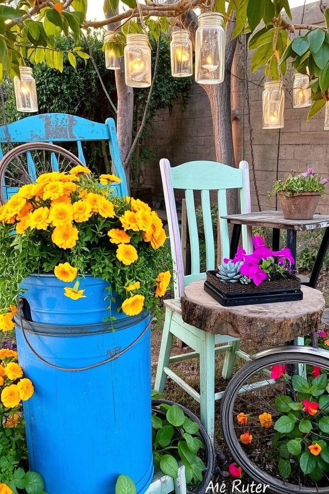 repurposed items enhance gardens
