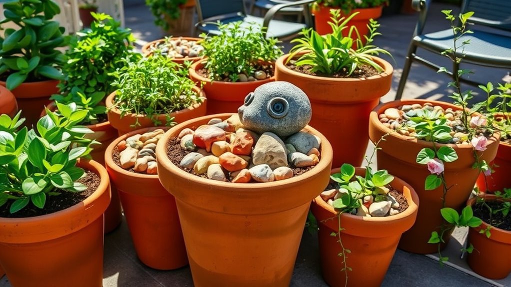 rocks enhance container gardens