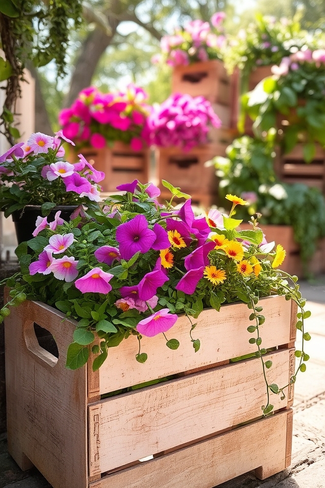 rustic flower planter crates