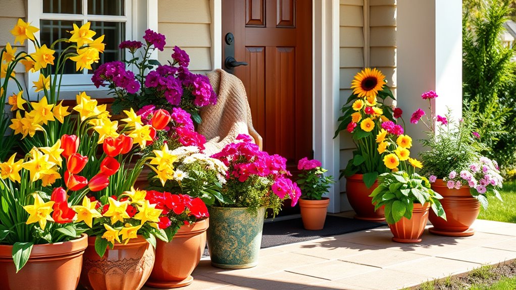 seasonal flowers enliven entryway