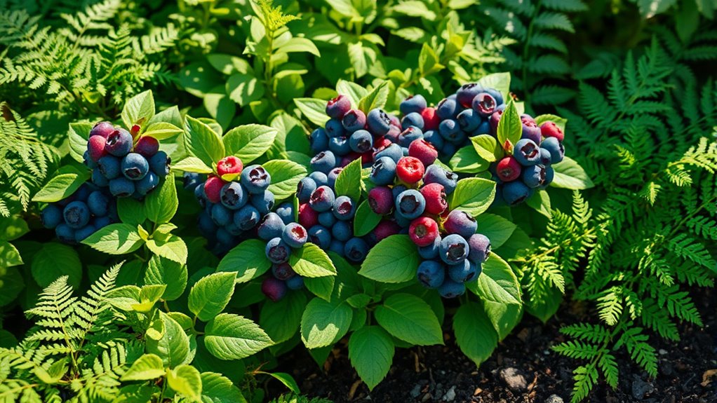 serene garden with blueberries