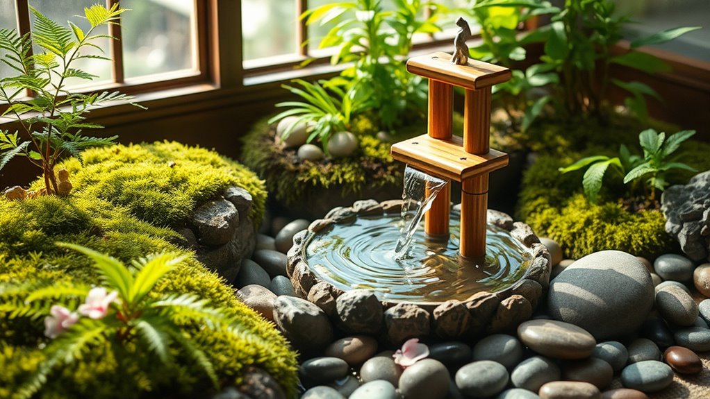 serene indoor bamboo fountains