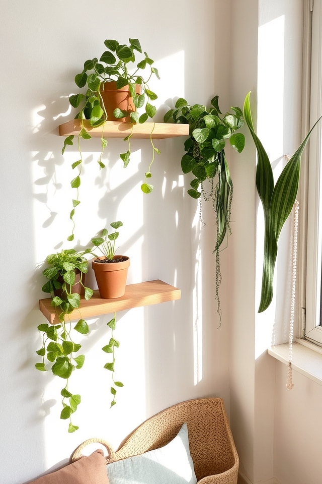 showcase plants on shelves
