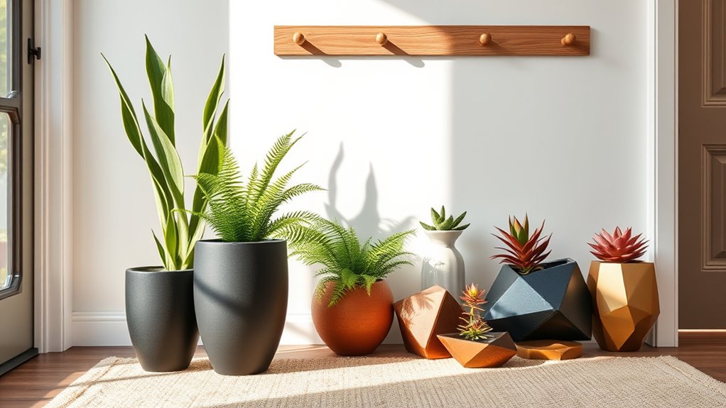 stylish planters enhance entryway