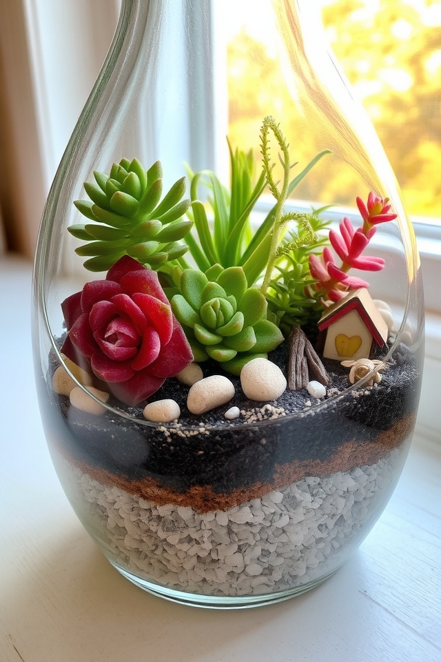 succulent bottle garden design