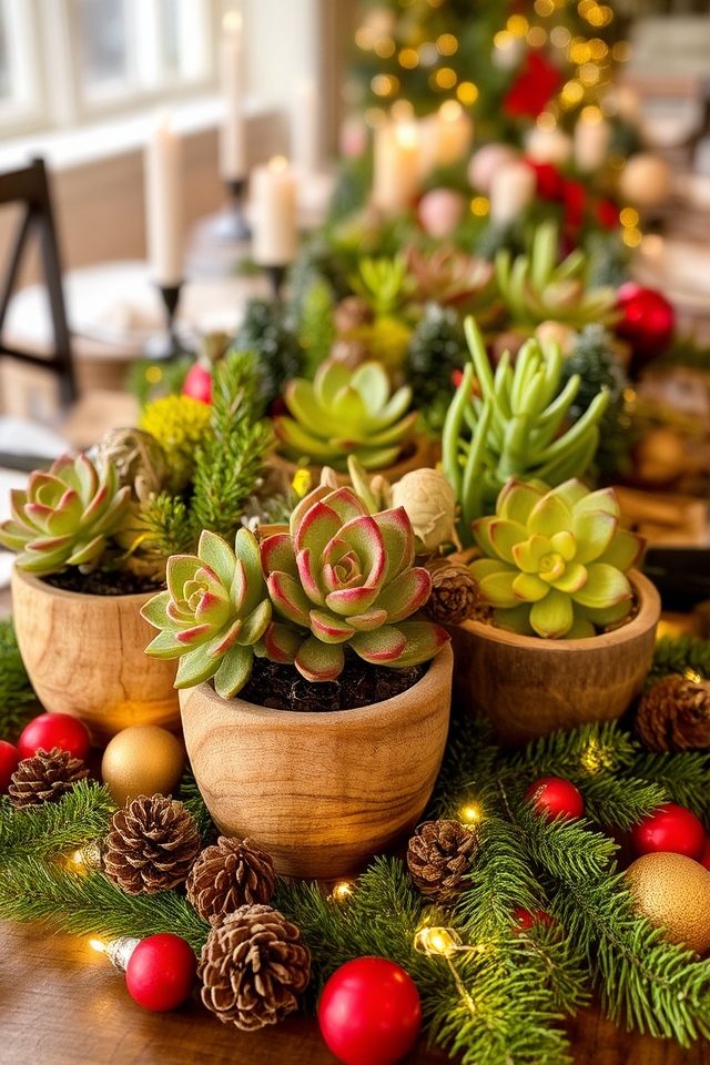 sustainable succulent holiday centerpieces