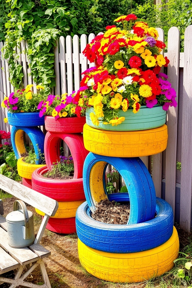 sustainable upcycled tire planters