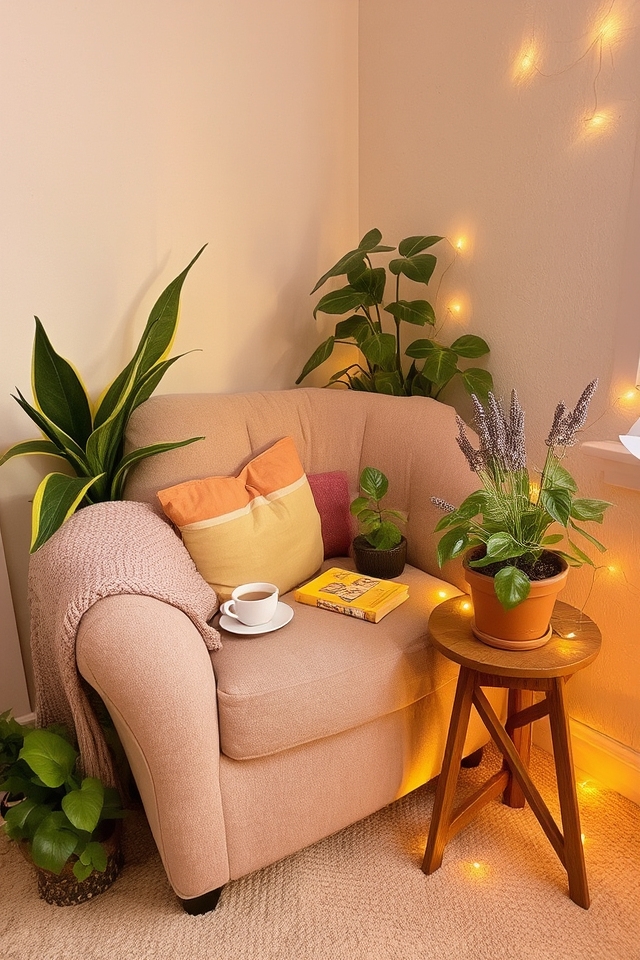 tranquil plant filled relaxation corner