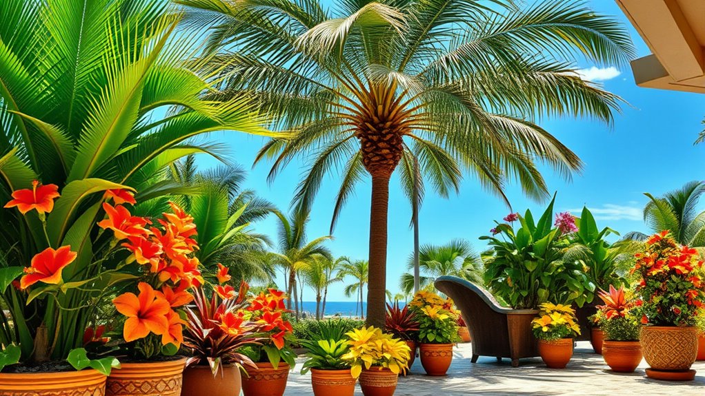 tropical garden pot arrangement