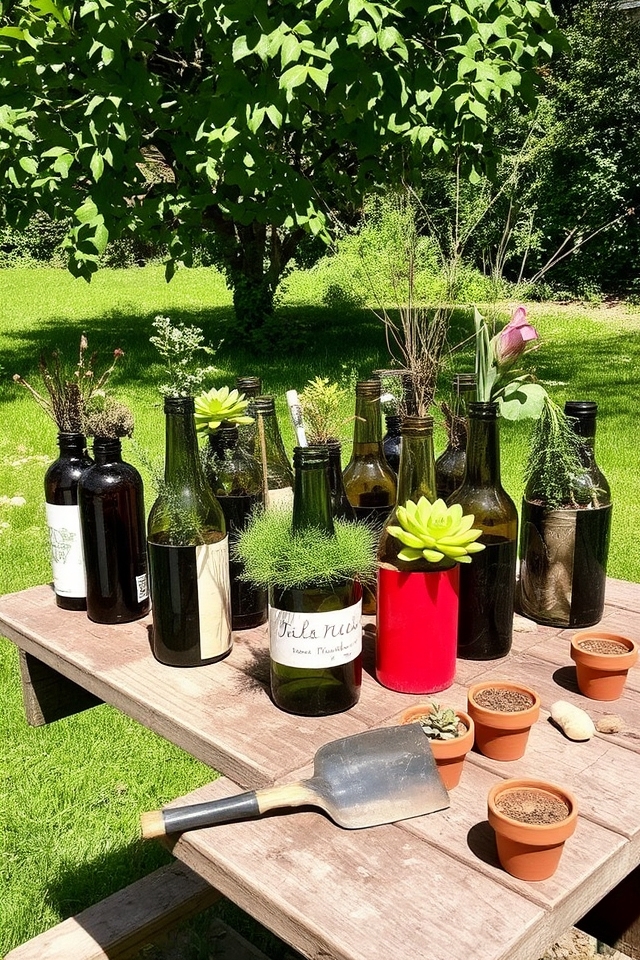 upcycled wine bottle planters