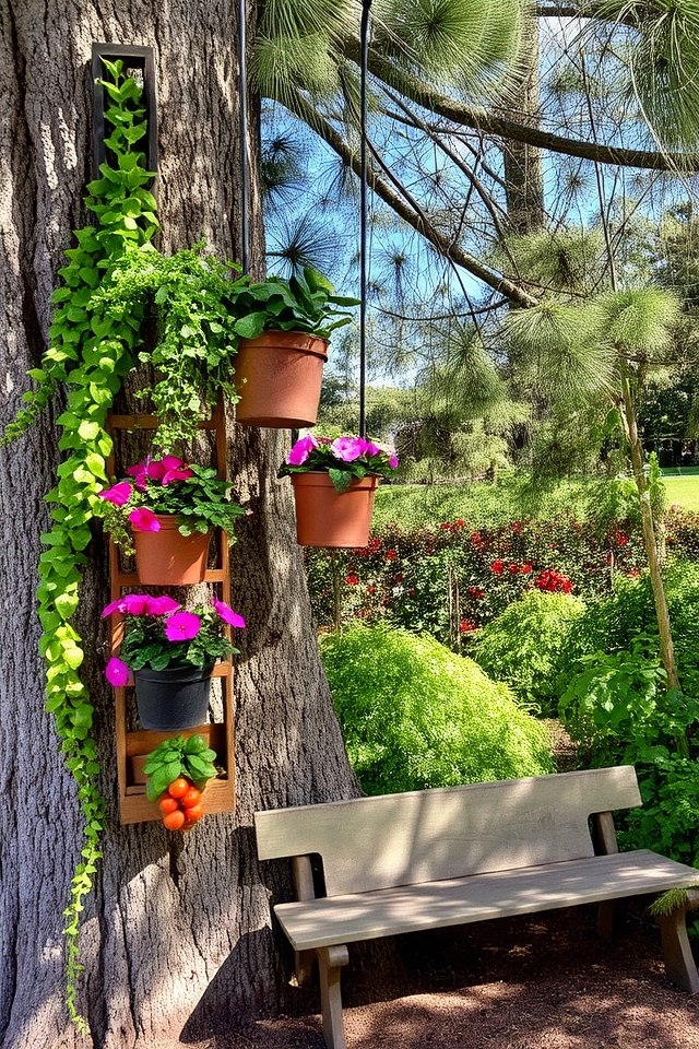 vertical gardening around pines