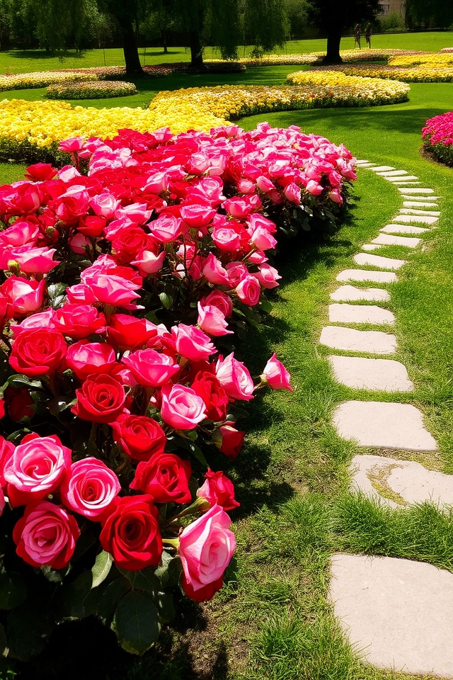 vibrant color themed rose beds