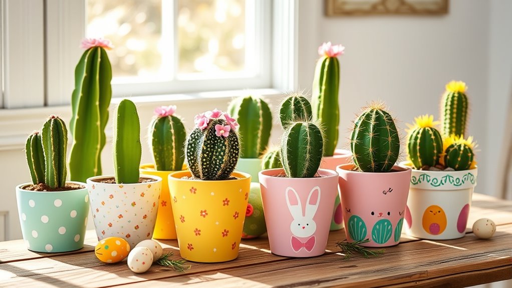 vibrant easter cacti decor