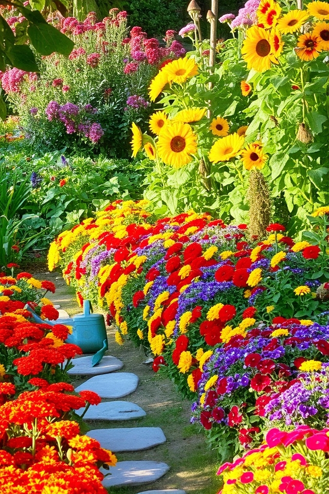 vibrant flower bed arrangement