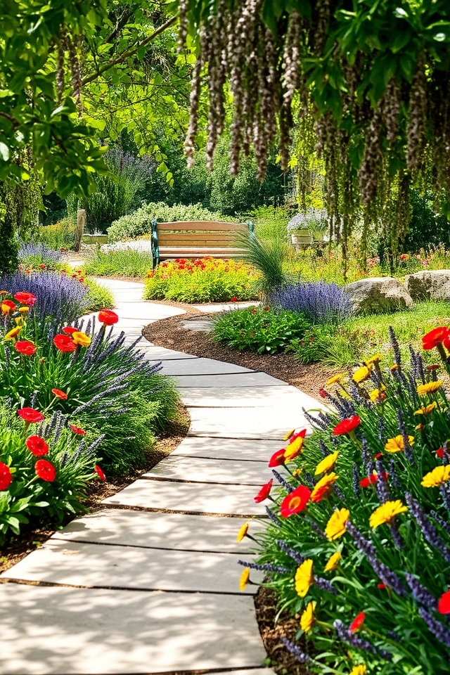 vibrant flowering garden pathway