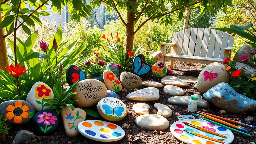 vibrant hand painted garden stones