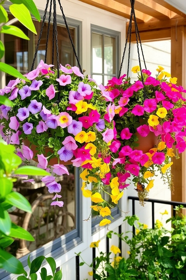 vibrant hanging flower baskets
