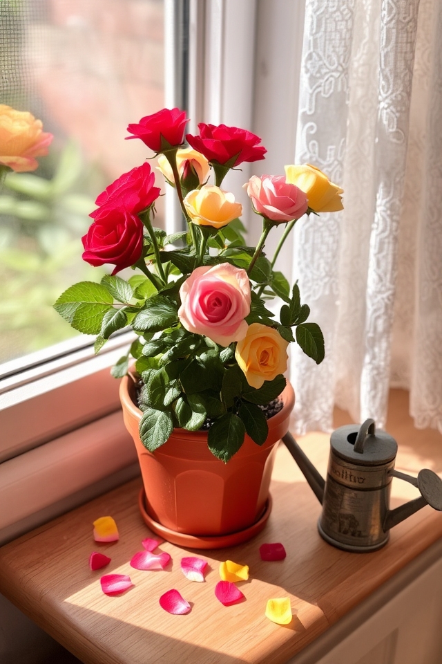 vibrant miniature roses indoors