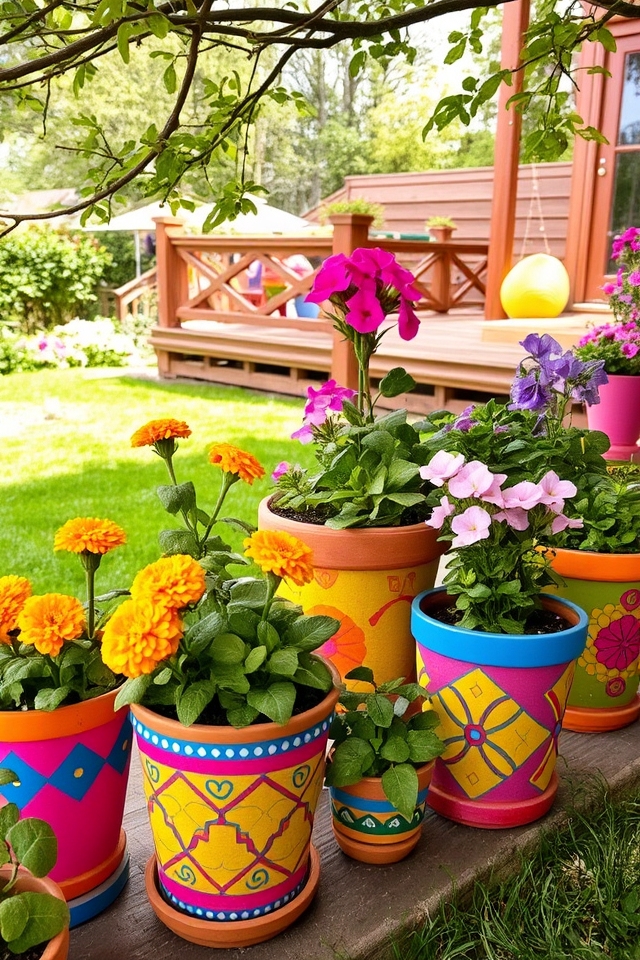 vibrant painted flower pots