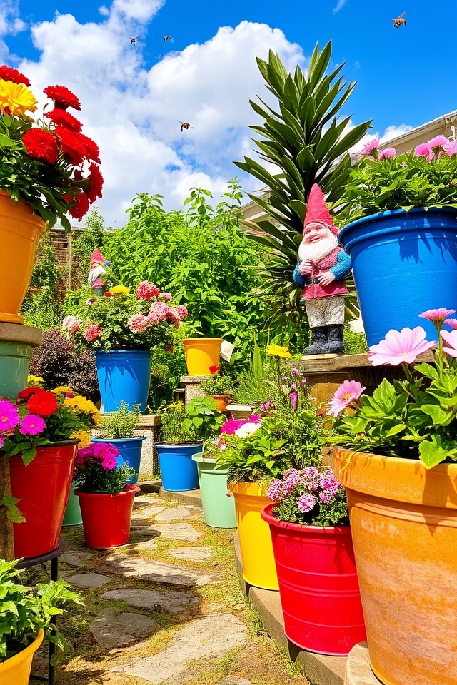 vibrant playful outdoor planters