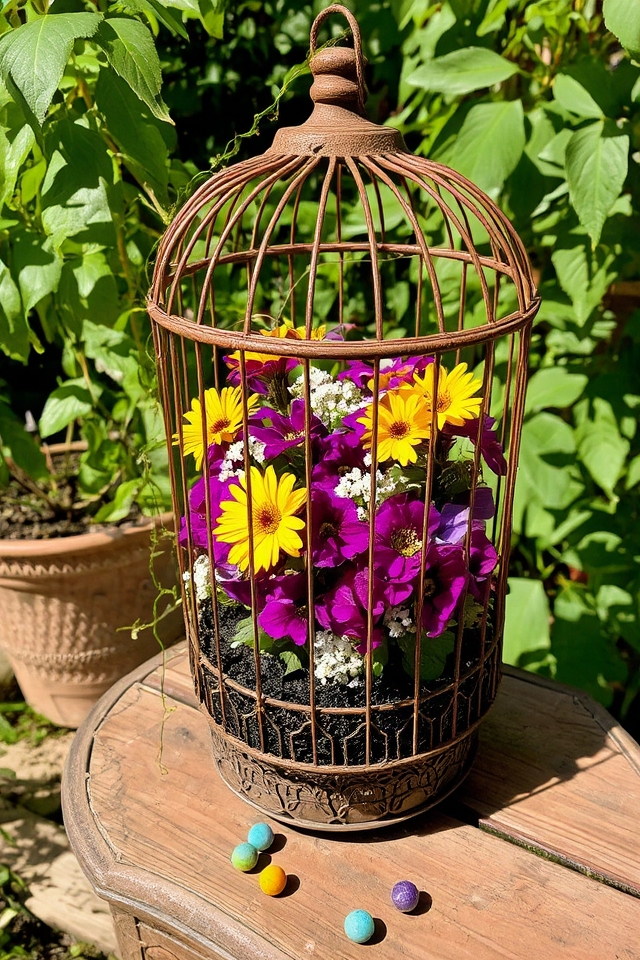vintage birdcage flower planter