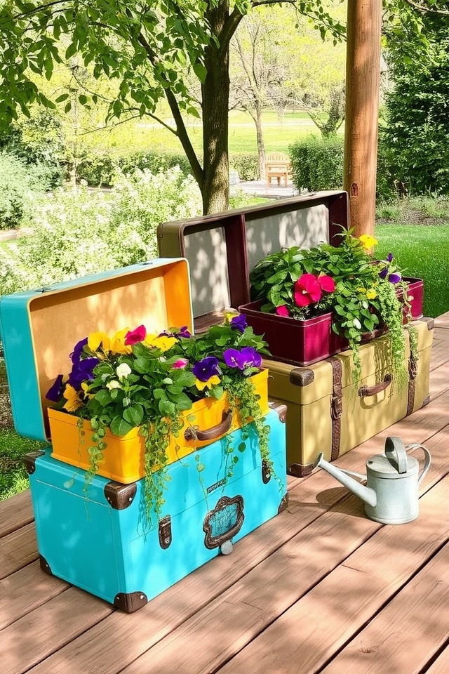 vintage suitcase garden planters