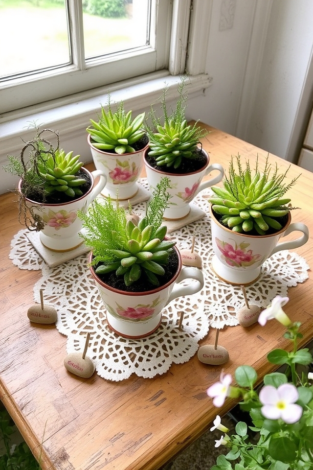 vintage teacup plant display
