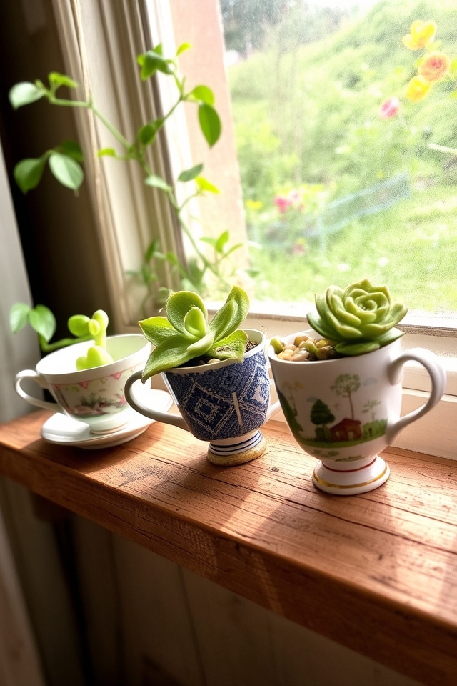 vintage teacups as planters