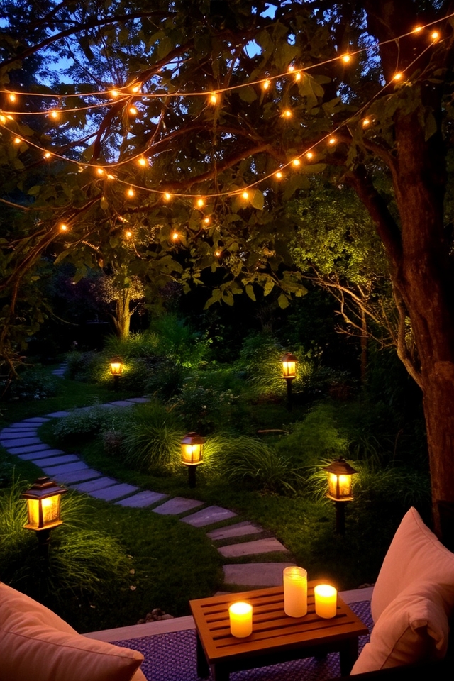 warm ambient garden lighting