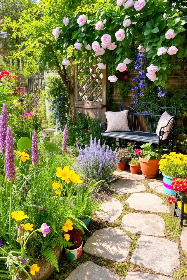 whimsical colorful garden retreat