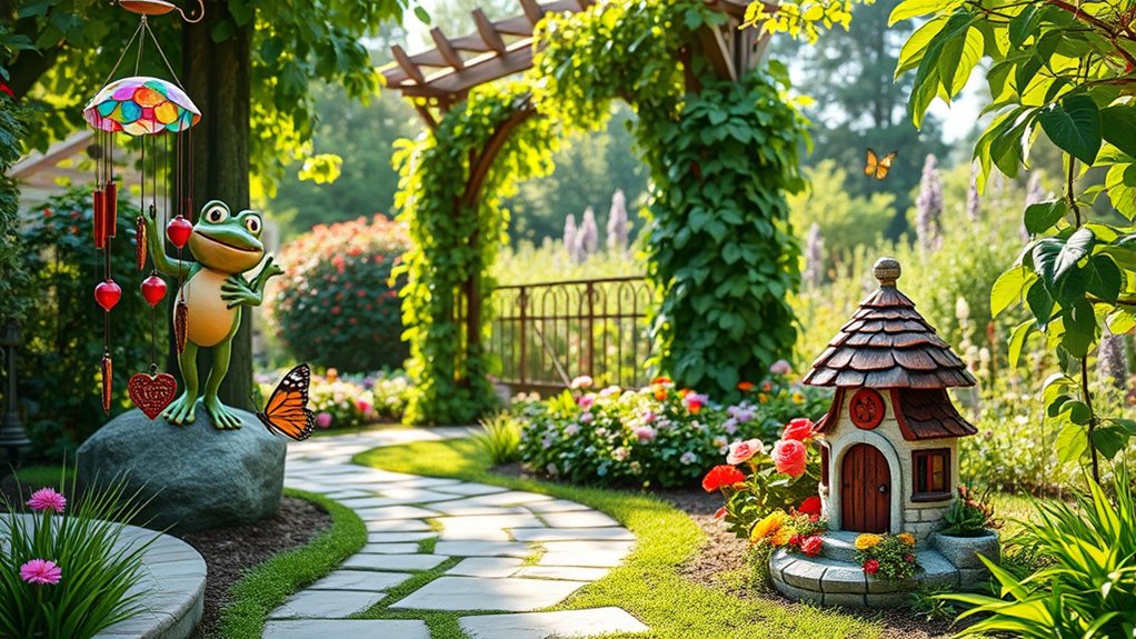 whimsical ornaments enhance entrance