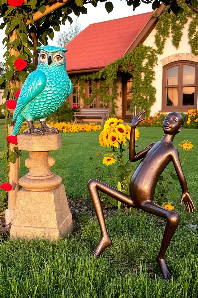 whimsical playful garden art